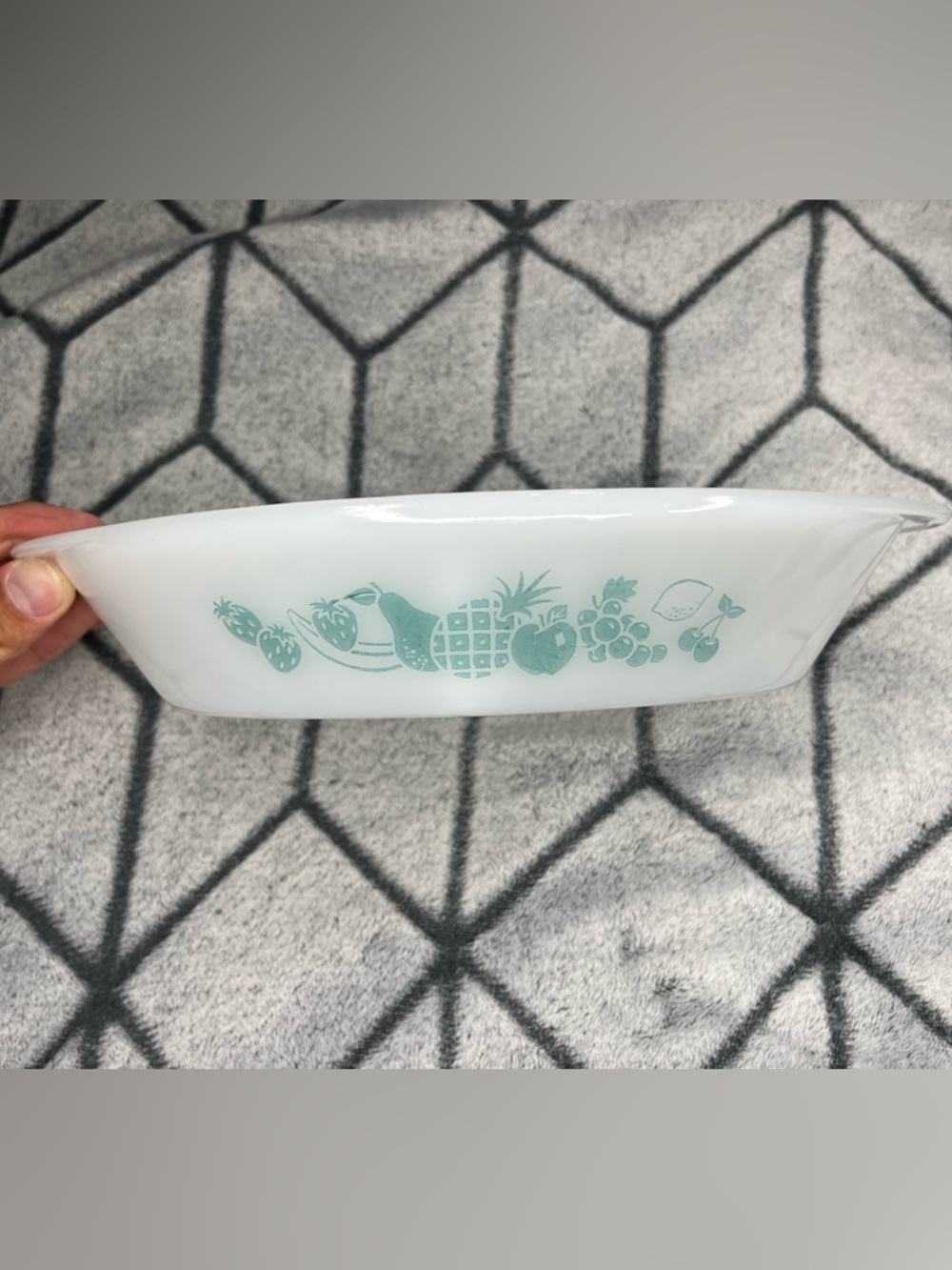 Vintage Glasbake Fruit Pattern Milk Glass Divided Serving Dish J-2352 USA